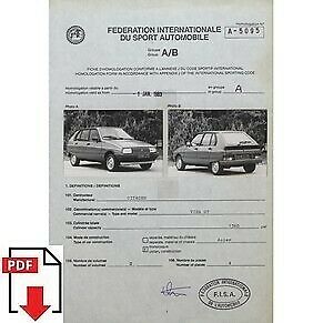1983 Citroen Visa GT FIA homologation form PDF download